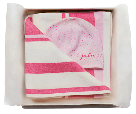 Gift Set - pink & cream cashmere & cotton Blanket & Hat set