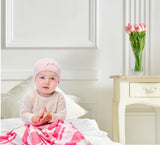 Gift Set - pink & cream cashmere & cotton Blanket & Hat set
